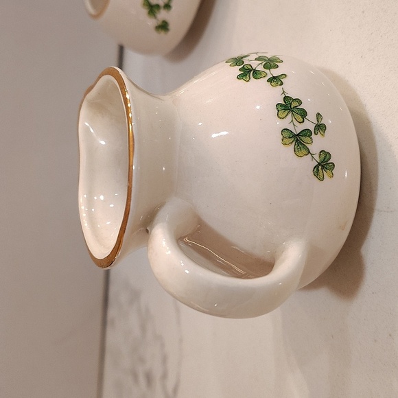 Carrigcraft County Cork Ireland creamer sugar clover print white green gold rim - Picture 3 of 13